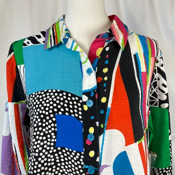 Ali Miles Abstract Button Up Top Size PL Artsy Quirky Art Teacher Creative - Picture 4 of 15